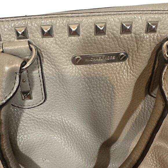 Michael Kors Dove Gray Leather Sandrine Studded Satchel Bag Women - Picture 4 of 13